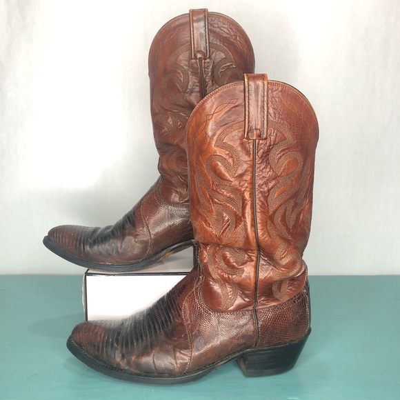 Dan Post Exotic Lizard Antique Brown Cowboy Boots - Picture 3 of 6